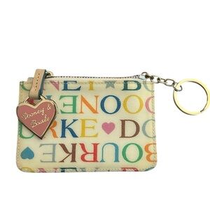 ••EUC DOONEY BOURKE Small  Rainbow Zippered Card Holder Keychain Gold Hardware